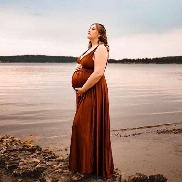 Elegant Burnt Orange Long Dress - Picture 2 of 6